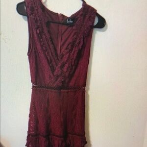Lulu's Deep Red Lace Midi Dress